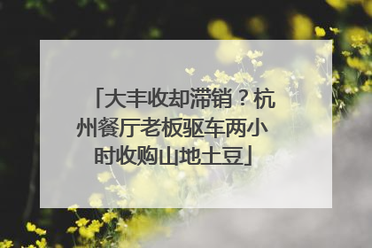 大丰收却滞销？杭州餐厅老板驱车两小时收购山地土豆