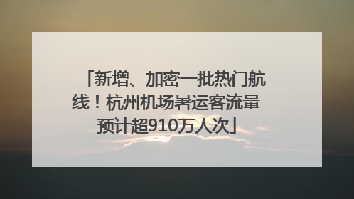 新增、加密一批热门航线！杭州机场暑运客流量预计超910万人次
